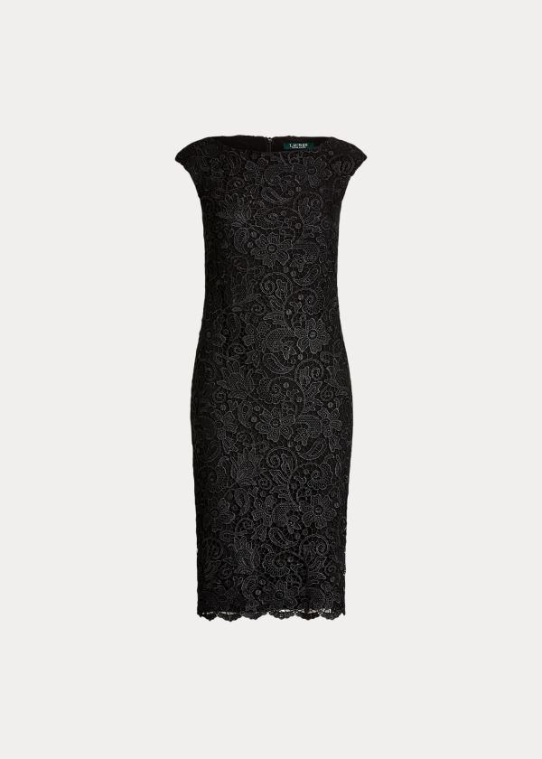 Vestidos Ralph Lauren Mujer Negros - Lace Cap-Sleeve - ZTPAG1204